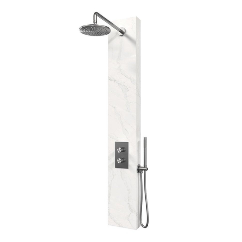 BRAUER Brushed Edition thermostatisch douchepaneel – Ø20 cm hoofddouche – gebogen wandarm – staafhanddouche – calacatta gold SW925471