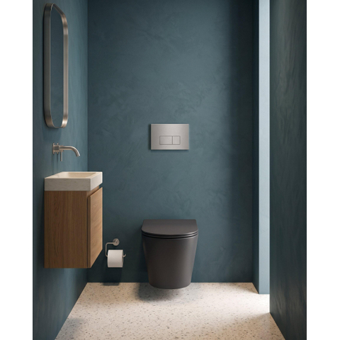 QeramiQ Dely Toiletset - 36.3x51.7cm - Geberit UP720 inbouwreservoir - rimless - diepspoel - zitting - softclose - bedieningsplaat steel - rechthoekige knoppen - mat zwart SW1428502