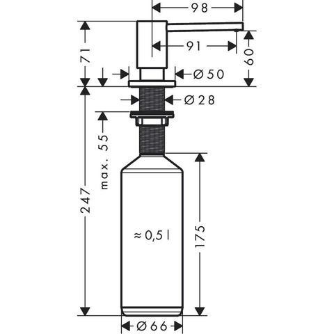 Hansgrohe A41 Distributeur de savon 1 trou 500ml encastré chrome SW241753