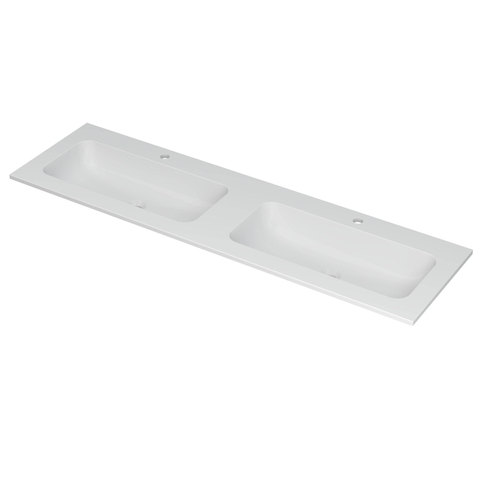 Ink Aspekt wastafel - 160x45x1.5cm - dubbele wasbak - 2 kraangaten - mat wit SW439710