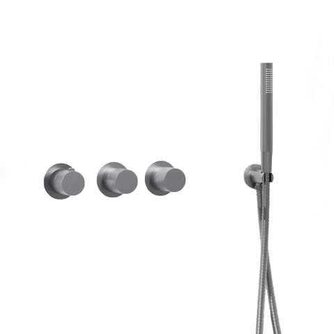 Fortifura Nebbio Badcombinatie-set - thermostaatkraan - wandaansluitbocht - met handdouchehouder - metalen doucheslang - staaf handdouche - badvulcombinatie - PVD - geborsteld RVS SW1238035