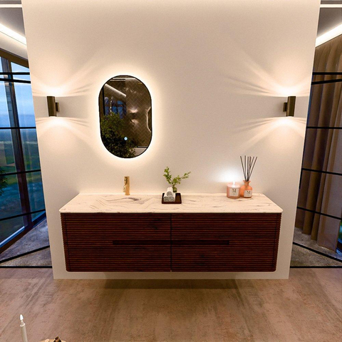 Mondiaz CIRO-DLUX Ensemble de meuble de salle de bains - 170x45x50cm - Plan vasque solid surface Nata - 1 vasque à gauche - 1 trou de robinet - 4 tiroirs - Ruby SW1532107