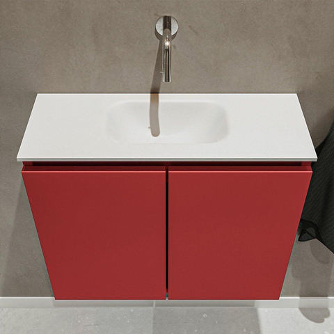 MONDIAZ TURE Toiletmeubel 60x23x50cm met 0 kraangaten 2 deuren fire mat Wastafel Eden midden Solid Surface Wit SW475007