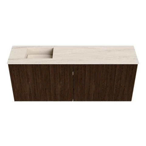 Mondiaz JOYA-DLUX 100cm toiletmeubel - kleur Walnut - Wastafel FAYE positie Links Zonder kraangat kleur Meli. SW1424444