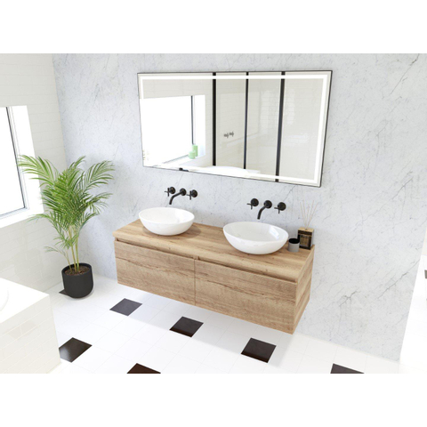 H&R Badmeubelen Matrix 3D badkamermeubelset 140cm 2 laden greeploos met greeplijst in kleur French oak met bovenblad french oak SW857141