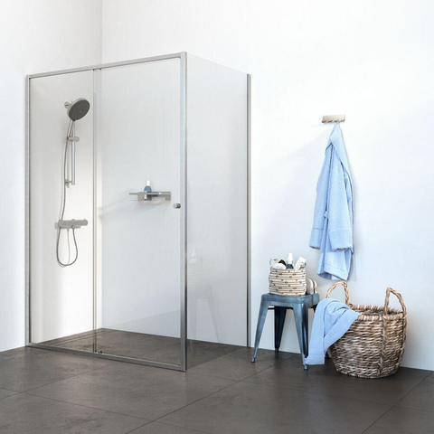 Sealskin Contour porte coulissante avec paroi latérale 140x90 cm, 200 cm de haut, inox, verre de sécurité clair 6 mm SW296192