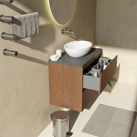 Saniclass Holz Pure Badkamermeubelset - 80x45x63cm - Noche basalten wastafelblad gepolijst (zwart) - zonder kraangat - 2 lades - mat walnut pure (hout) SW1478541
