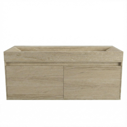 Forzalaqua Ibiza Ensemble meuble de salle de bains - 120x50x50cm - 2 tiroirs - lavabo en travertin - sans trou de robinet - jeu de supports - bouchen de vidage - Smoke SW1476880
