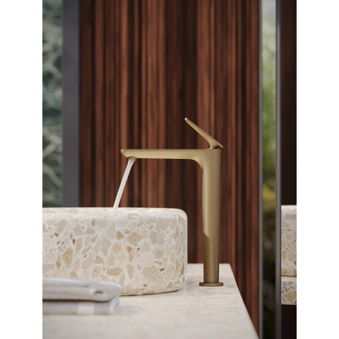 Hansgrohe Axor Citterio C 1-gats wastafelkraan 250 coolstart m. push-open afvoerplug en cubic cutvoorsprong 15.8cm - brushed bronze SW1151987