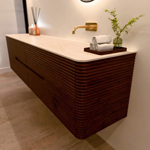 Mondiaz CIRO-DLUX Badkamermeubelset - 190x45x50cm - Solid surface wastafel Meli - 1 wasbak Rechts - zonder kraangaten - 4 lades - Ruby SW1531798