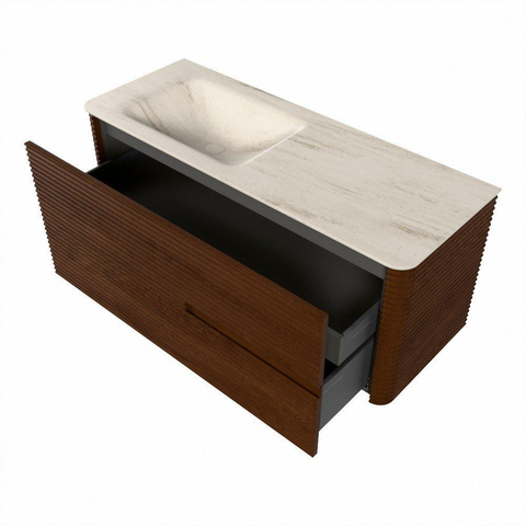 Mondiaz CIRO-DLUX Badkamermeubelset - 120x45x50cm - Solid surface wastafel Meli - 1 wasbak Links - 1 kraangat - 2 lades - Ruby SW1533834