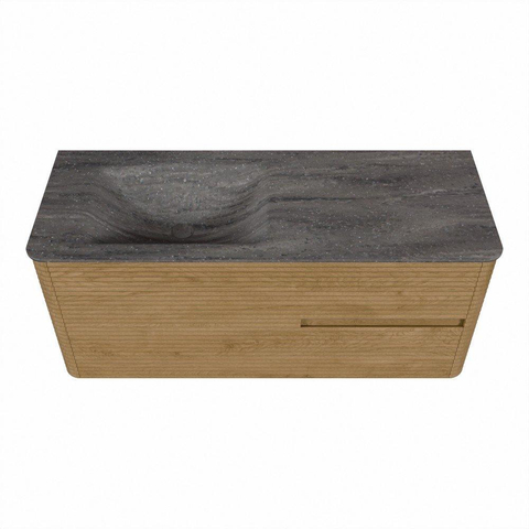 Mondiaz CIRO-DLUX Ensemble de meubles de salle de bains - 120x45x50cm - plan vasque Solid surface Oza - 1 lavabo à gauche - sans trous de robinet - 2 tiroirs - Chêne SW1533786