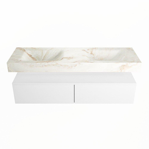 Mondiaz ALAN-DLUX Ensemble de meuble - 150cm - meuble Talc mat - 2 tiroirs - Lavabo Cloud Frappe suspendu - vasque Gauche et droite - 0 trous de robinet SW805143