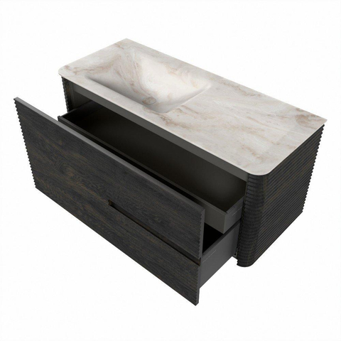 Mondiaz CIRO-DLUX Ensemble de meuble de salle de bains - 110x45x50cm - Lavabo solid surface Frappe - 1 vasque à gauche - 1 trou de robinet - 2 tiroirs - Shadow SW1532001