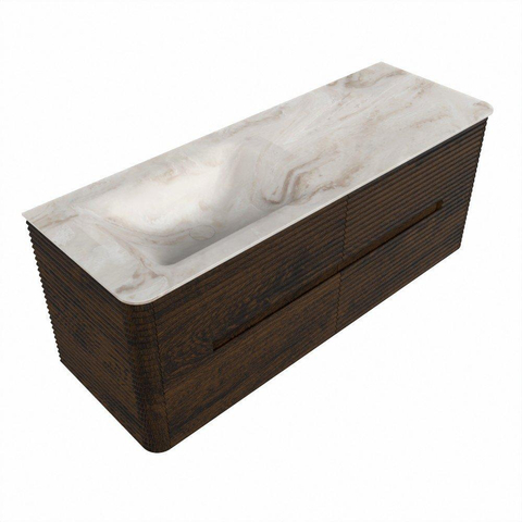 Mondiaz CIRO-DLUX Badkamermeubelset - 130x45x50cm - Solid surface wastafel Frappe - 1 wasbak Links - 1 kraangat - 4 lades - Walnut SW1530300