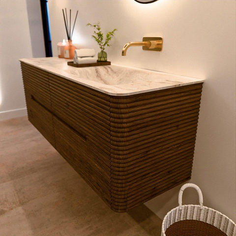 Mondiaz CIRO-DLUX Ensemble de meubles de salle de bains - 140x45x50cm - Plan-vasque solid surface Frappe - 1 bassin à droite - sans trous de robinet - 4 tiroirs - Dusk SW1532831
