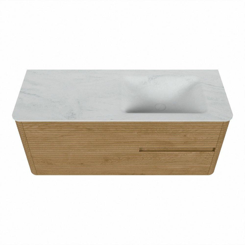 Mondiaz CIRO-DLUX Ensemble de meubles de salle de bains - 120x45x50cm - lavabo solid surface Opalo - 1 vasque à droite - sans trous de robinet - 2 tiroirs - Chêne SW1531002