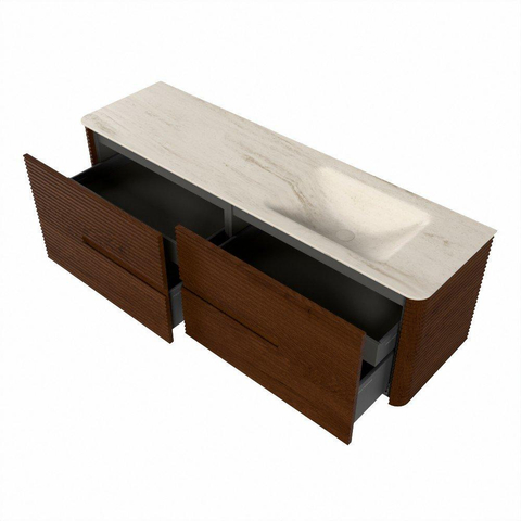 Mondiaz CIRO-DLUX Badkamermeubelset - 160x45x50cm - Solid surface wastafel Meli - 1 wasbak Rechts - zonder kraangaten - 4 lades - Ruby SW1531792