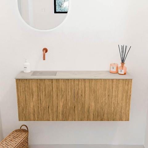 Mondiaz JOYA-DLUX 100cm toiletmeubel - kleur Oak - Wastafel FAYE positie Links Zonder kraangat kleur Opalo. SW1422171