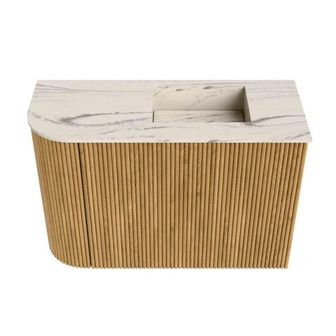 Mondiaz JOYA-DLUX 61.6cm toiletmeubel - ronding links kleur Oak - Wastafel FAYE positie Rechts 1 kraangat kleur Nata. SW1424037