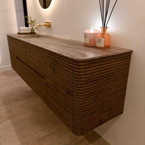 Mondiaz CIRO-DLUX Badkamermeubelset - 180x45x50cm - Solid surface wastafel Oza - 1 wasbak Links - zonder kraangaten - 4 lades - Dusk SW1533315