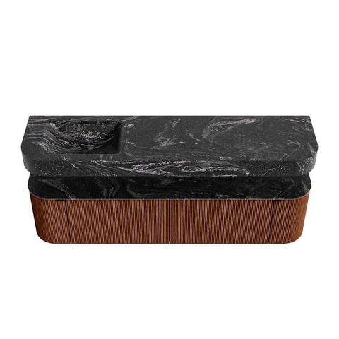 MONDIAZ THOR-DLUX 180cm meuble de salle de bains arrondi gauche + droite couleur Ruby avec 2 tiroirs et 2 portes. Vasque suspendue CLOUD Gauche 1 trou de robinet couleur Lava. SW1466063