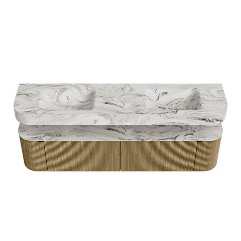 MONDIAZ THOR-DLUX Meuble de salle de bains - 190cm - arrondi gauche + droite - couleur Dusk - 2 tiroirs et 2 portes - Vasque suspendue CLOUD Double sans trou de robinet - couleur Glace SW1466456