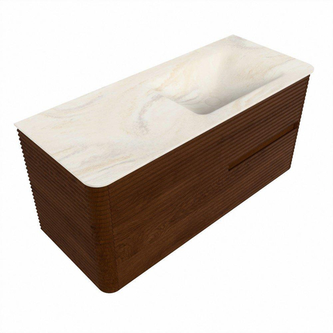 Mondiaz CIRO-DLUX Badkamermeubelset - 110x45x50cm - Solid surface wastafel Ostra - 1 wasbak Rechts - zonder kraangaten - 2 lades - Ruby SW1531842