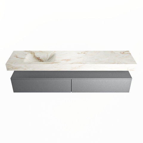 Mondiaz ALAN-DLUX Ensemble de meuble - 200cm - meuble Plata mat - 2 tiroirs - Lavabo Cloud Frappe suspendu - vasque Gauche - 0 trous de robinet SW805239