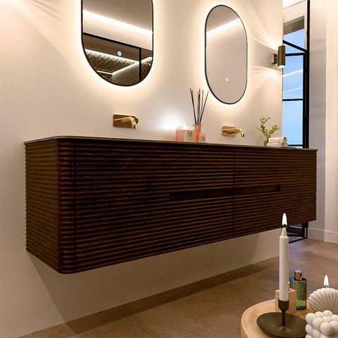 Mondiaz CIRO-DLUX Badkamermeubelset - 190x45x50cm - Solid surface wastafel Sombra - 2 wasbak Dubbel - zonder kraangaten - 4 lades - Walnut SW1530782