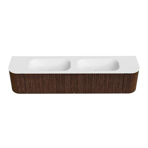 MONDIAZ KURVE Meuble de salle de bains 200cm avec module 25 Len R couleur Walnut avec 2 tiroirs et 2 portes. Lavabo BIG SMALL double sans trou de robinet Talc. SW1138373