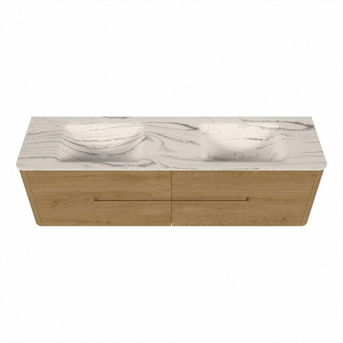 Mondiaz CIRO-DLUX Badkamermeubelset - 170x45x50cm - Solid surface wastafel Nata - 2 wasbak Dubbel - 2 kraangaten - 4 lades - Oak SW1531474