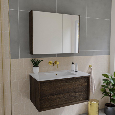 Saniclass Holz Atelier Armoire de toilette - 80x63x16cm - avec panneaux latéraux - Chêne charcoal SW1470581