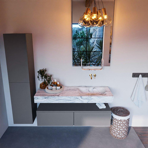 Mondiaz ALAN-DLUX Ensemble de meuble - 130cm - meuble Plata mat - 2 tiroirs - Lavabo Cloud Glace suspendu - vasque Droite - 0 trous de robinet SW806335