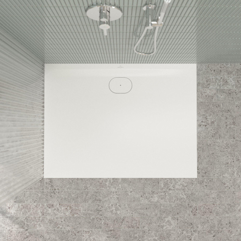 Villeroy & Boch Ecora douchebak - 120x90x3.5cm - afvoer lange zijde - stone white (wit) SW1558872