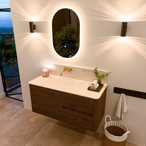 Mondiaz CIRO-DLUX Meuble de salle de bains - 110x45x50cm - Plan vasque Solid surface Meli - 1 vasque à gauche - sans trous de robinet - 2 tiroirs - Dusk SW1533149