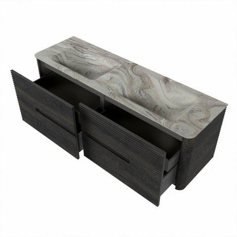 Mondiaz CIRO-DLUX Meuble de salle de bains - 150x45x50cm - Plan vasque solid surface Glace - 2 vasques Double - 2 trous de robinetterie - 4 tiroirs - Shadow SW1532217