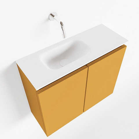MONDIAZ TURE Toiletmeubel 60x23x50cm met 0 kraangaten 2 deuren ocher mat Wastafel Eden links Solid Surface Wit SW475044