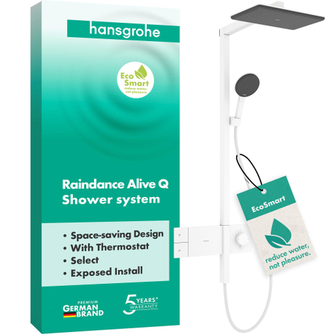 Hansgrohe Raindance alive Showerpipe - 210/340 1jet - ecosmart - thermostatische m.wit - thermostaat - mat wit SW1388669