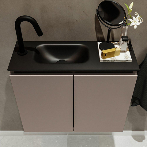 MONDIAZ TURE Toiletmeubel 60x23x50cm met 1 kraangaten 2 deuren smoke mat Wastafel Eden links Solid Surface Zwart SW475302