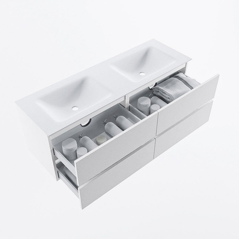 Mondiaz VICA Ensemble meuble de salle de bains - 140cm - 4 tiroirs - lavabo CLOUD - double - 2 trous de robinet - Talc SW1182441