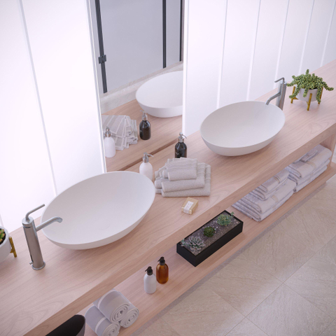 Ideavit Solidthin opbouw wastafel 60x40x14.5cm ovaal 0 kraangaten 1 wasbak Solid surface wit SW85907