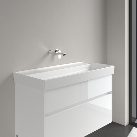 Villeroy & Boch Collaro lavabo à poser sur meuble - 100x47cm - sans trop-plein sans trous de robinetterie ceramic+ stone white SW358379