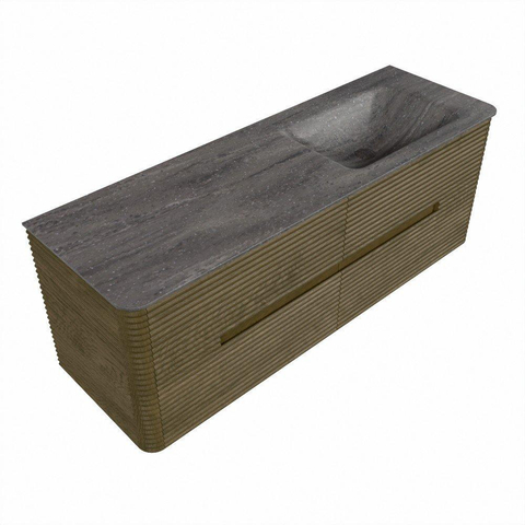 Mondiaz CIRO-DLUX Meuble de salle de bains avec lavabo - 140x45x50cm - Plan vasque solid surface Oza - 1 vasque à droite - 1 trou de robinet - 4 tiroirs - Dusk SW1533283