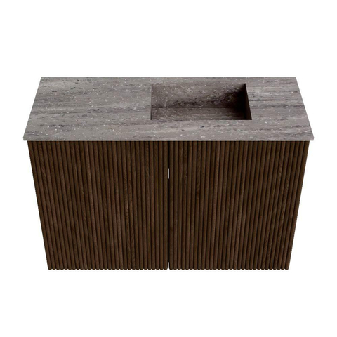 Mondiaz JOYA-DLUX 60cm meuble de toilette - couleur Walnut - Vasque FAYE position Droite Sans trou de robinet couleur Oza. SW1424570