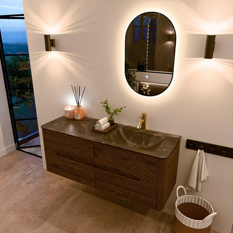 Mondiaz CIRO-DLUX Badkamermeubelset - 130x45x50cm - Solid surface wastafel Lava - 1 wasbak Rechts - 1 kraangat - 4 lades - Dusk SW1533032