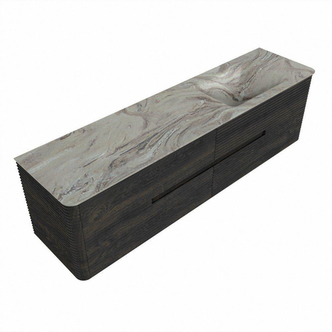 Mondiaz CIRO-DLUX Badkamermeubelset - 180x45x50cm - Solid surface wastafel Glace - 1 wasbak Rechts - 1 kraangat - 4 lades - Shadow SW1532258