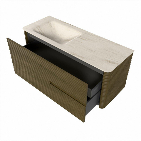 Mondiaz CIRO-DLUX Badkamermeubelset - 120x45x50cm - Solid surface wastafel Meli - 1 wasbak Links - zonder kraangaten - 2 lades - Dusk SW1533153