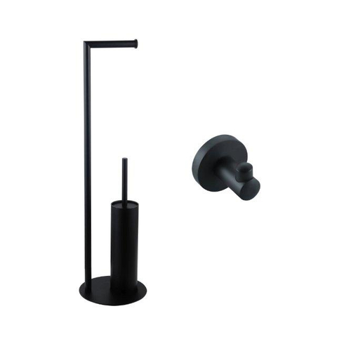 Fortifura Calvi porte-rouleau de toilette sur pied avec brosse de toilette - avec crochet à serviette - noir mat SW1390026