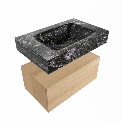 Mondiaz ALAN-DLUX Ensemble de meuble - 70cm - meuble Washed Oak mat - 1 tiroir - Lavabo Cloud Lava suspendu - vasque Centre - 1 trou de robinet SW808990
